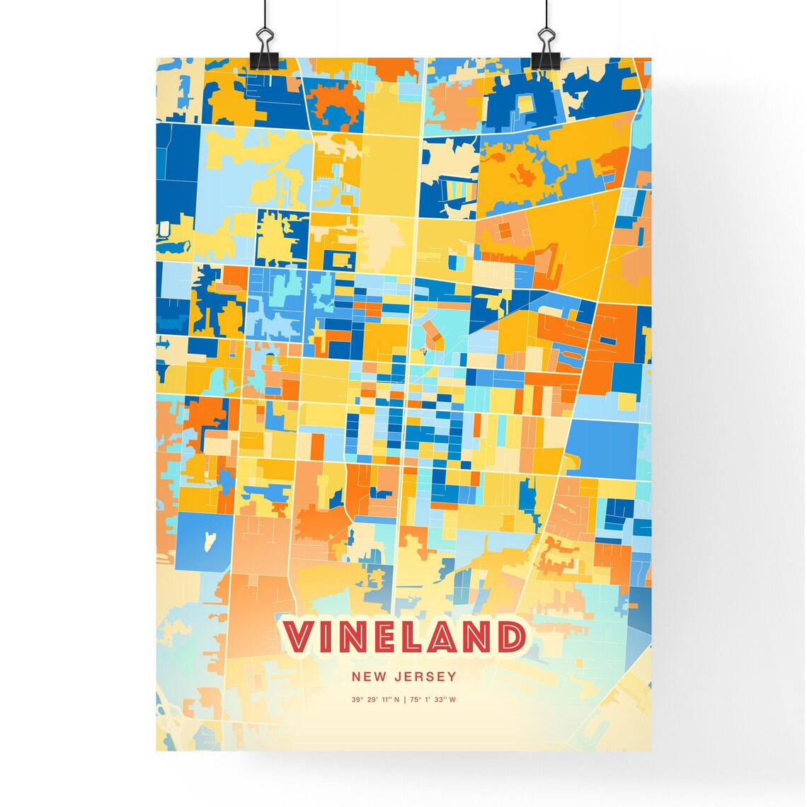 Vineland New Jersey Blue Orange City Map Art Home Decor Poster