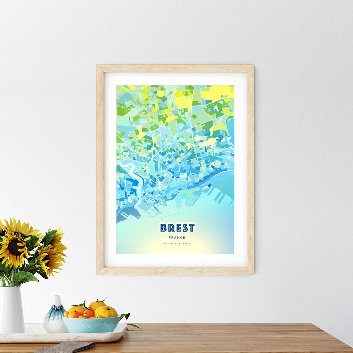 Brest France Custom Blue Green City Map Art Poster Travel Decor Gift - Image 3