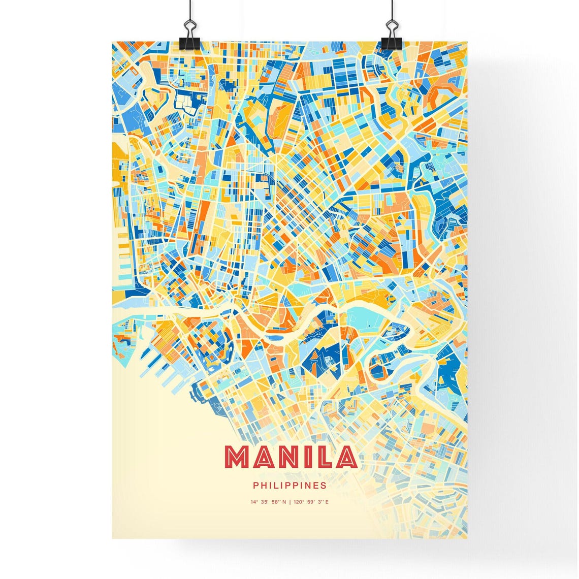 Manila Philippines City Map Abstract Blue Orange Modern Art Print - Image 3