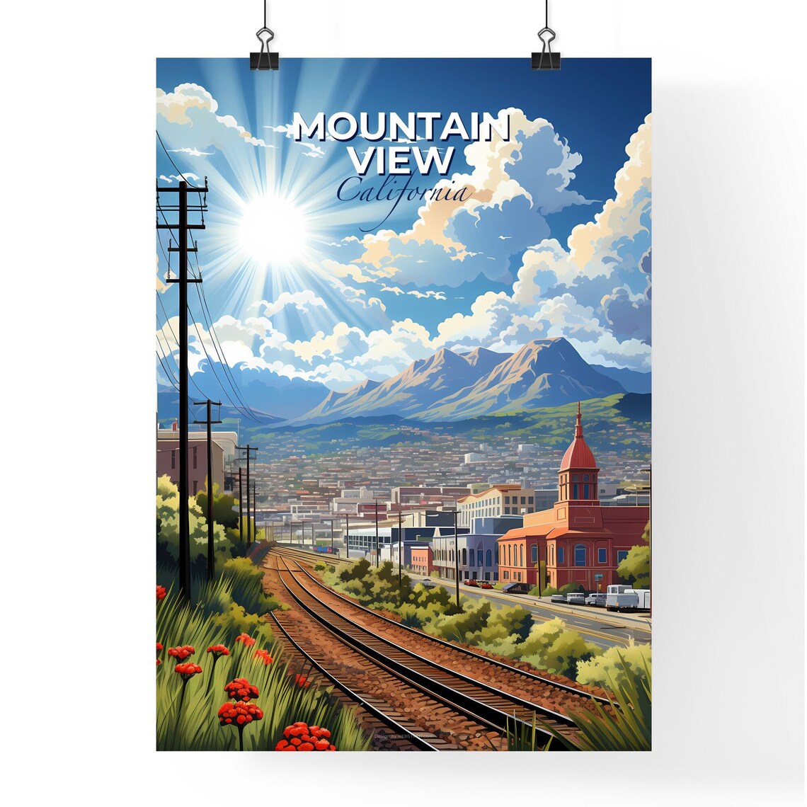 Mountain View California Rail Tracks Sunny Valley Travel Poster - Image 4