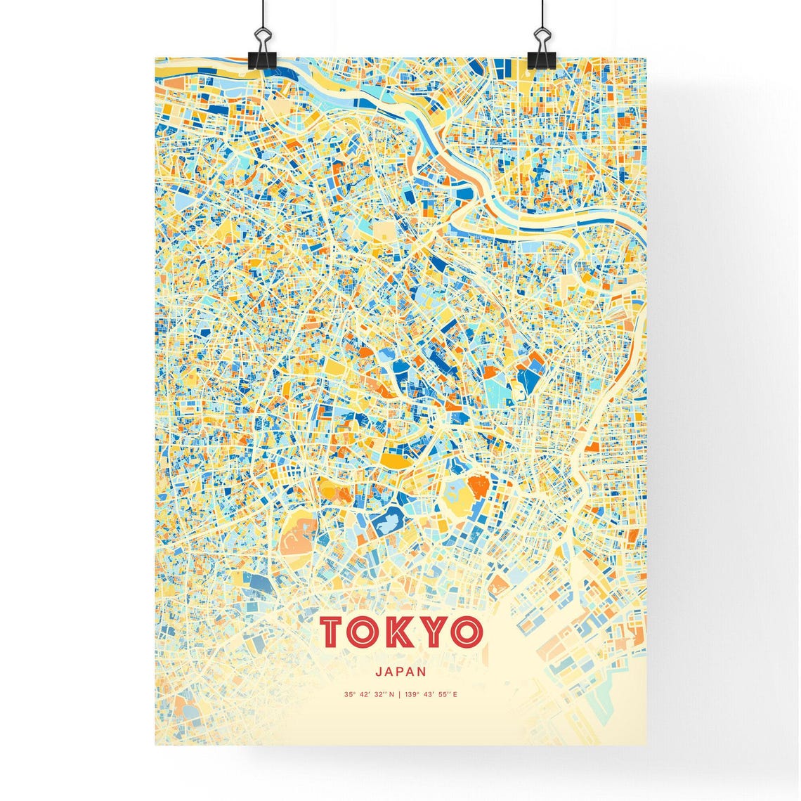 Tokyo Japan Blue Orange Dense Urban Neon Street Map Art Poster - Image 3