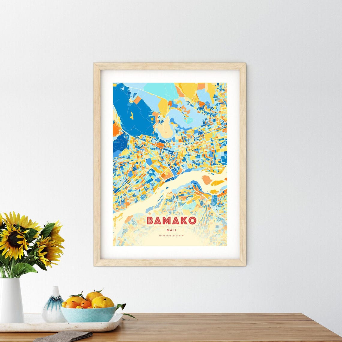 Bamako Mali City Map Blue Orange Street Art Map Poster Africa Gift - Image 2
