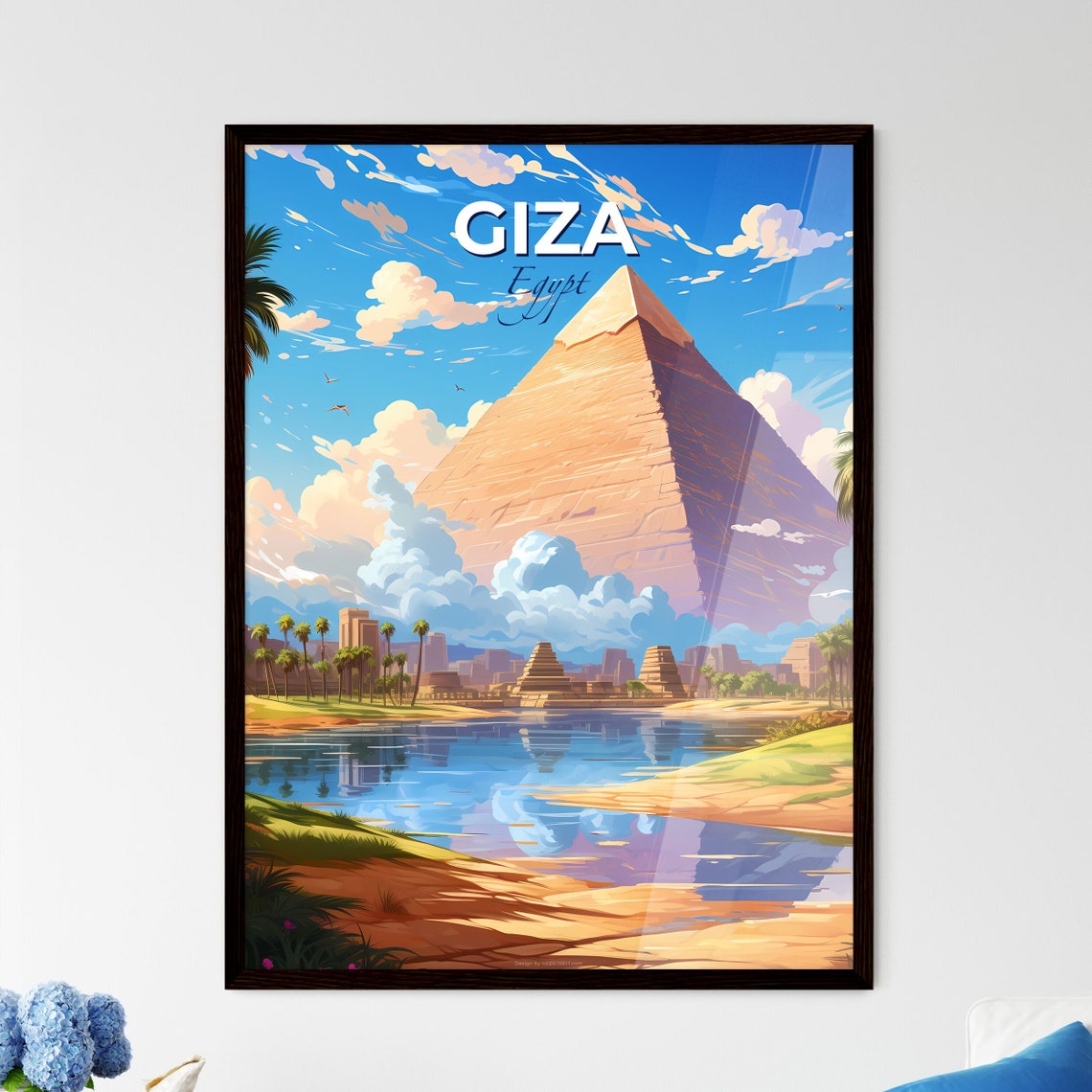 Giza Egypt Great Pyramid Colorful Riverside Travel Art Poster