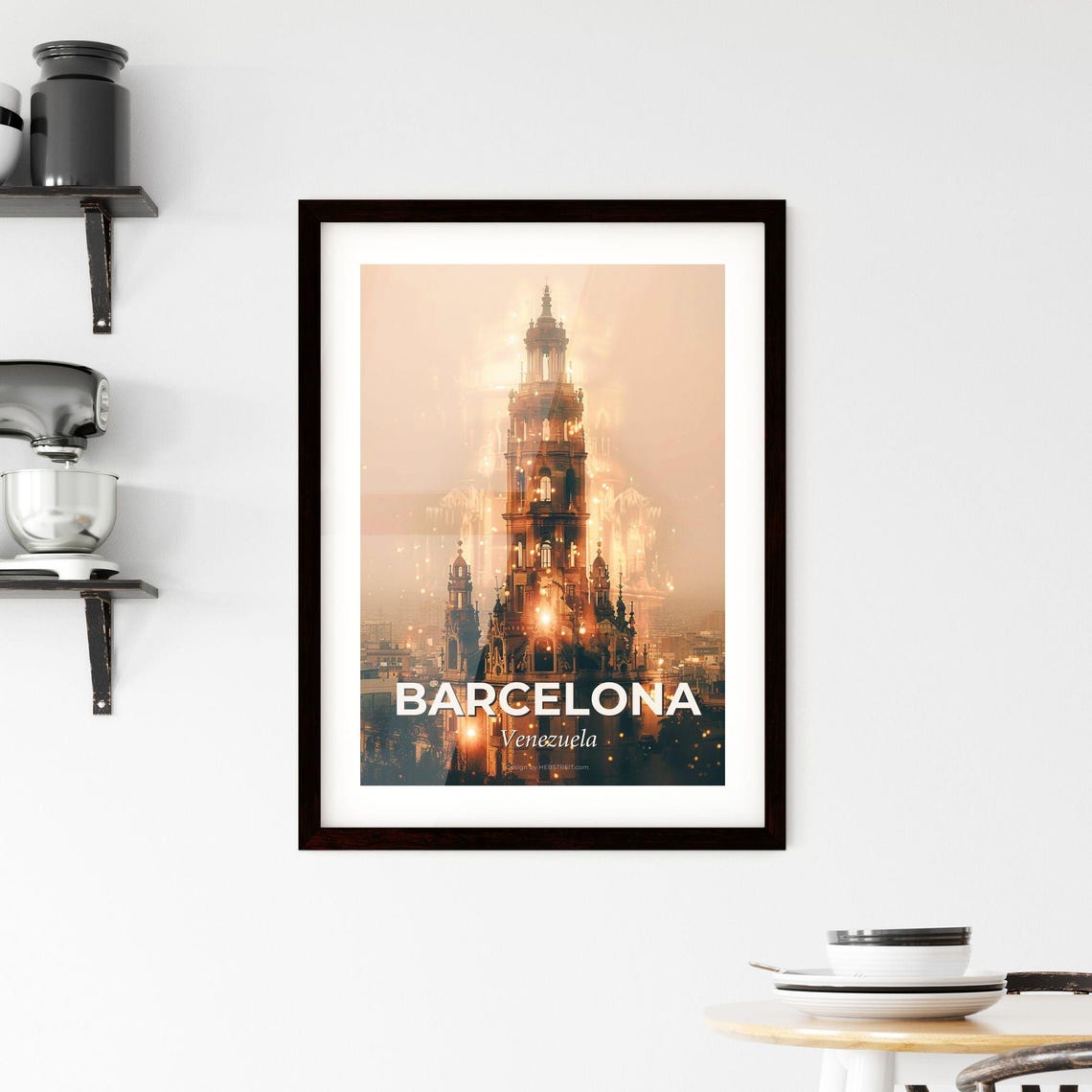 Barcelona Venezuela Colonial Tower Silhouette Travel Art Poster - Image 2