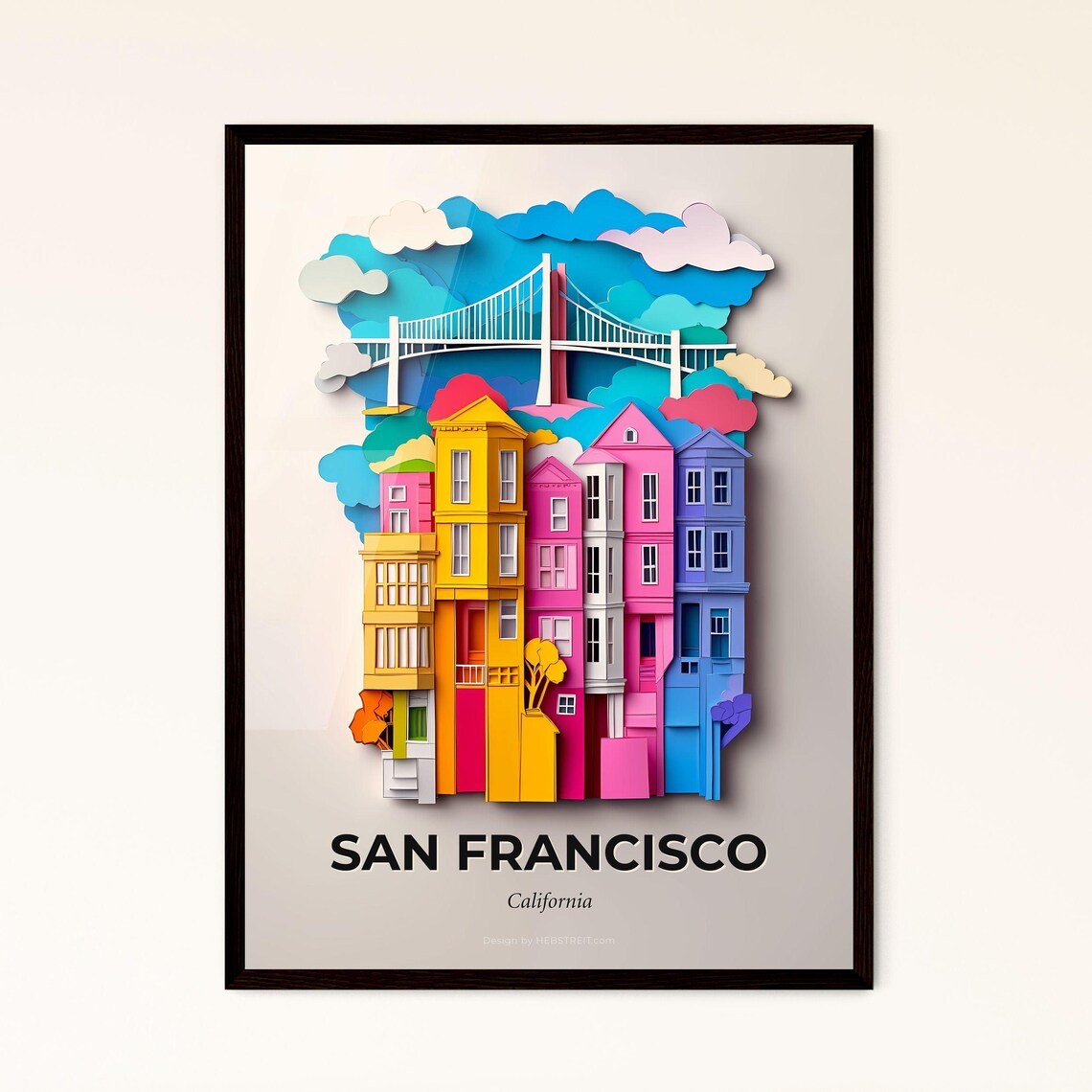 San Francisco California Golden Gate Paper Cut Travel Poster