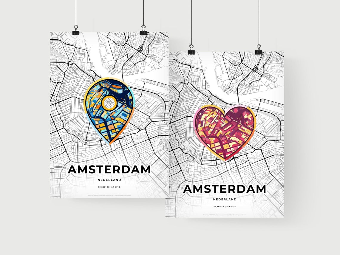 Amsterdam Netherlands Where It All Began Heart Map Coordinates Poster - Image 2