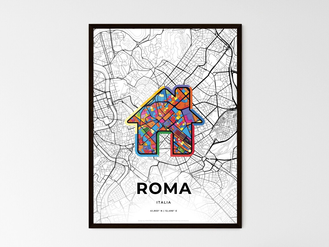 Rome Italy Travel Gift Minimalist Heart Shaped City Map Poster - Image 3