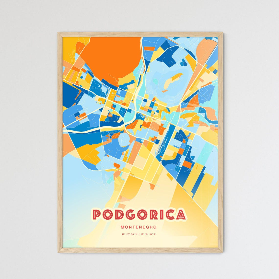 Podgorica Montenegro Colorful City Map Coordinates Travel Poster
