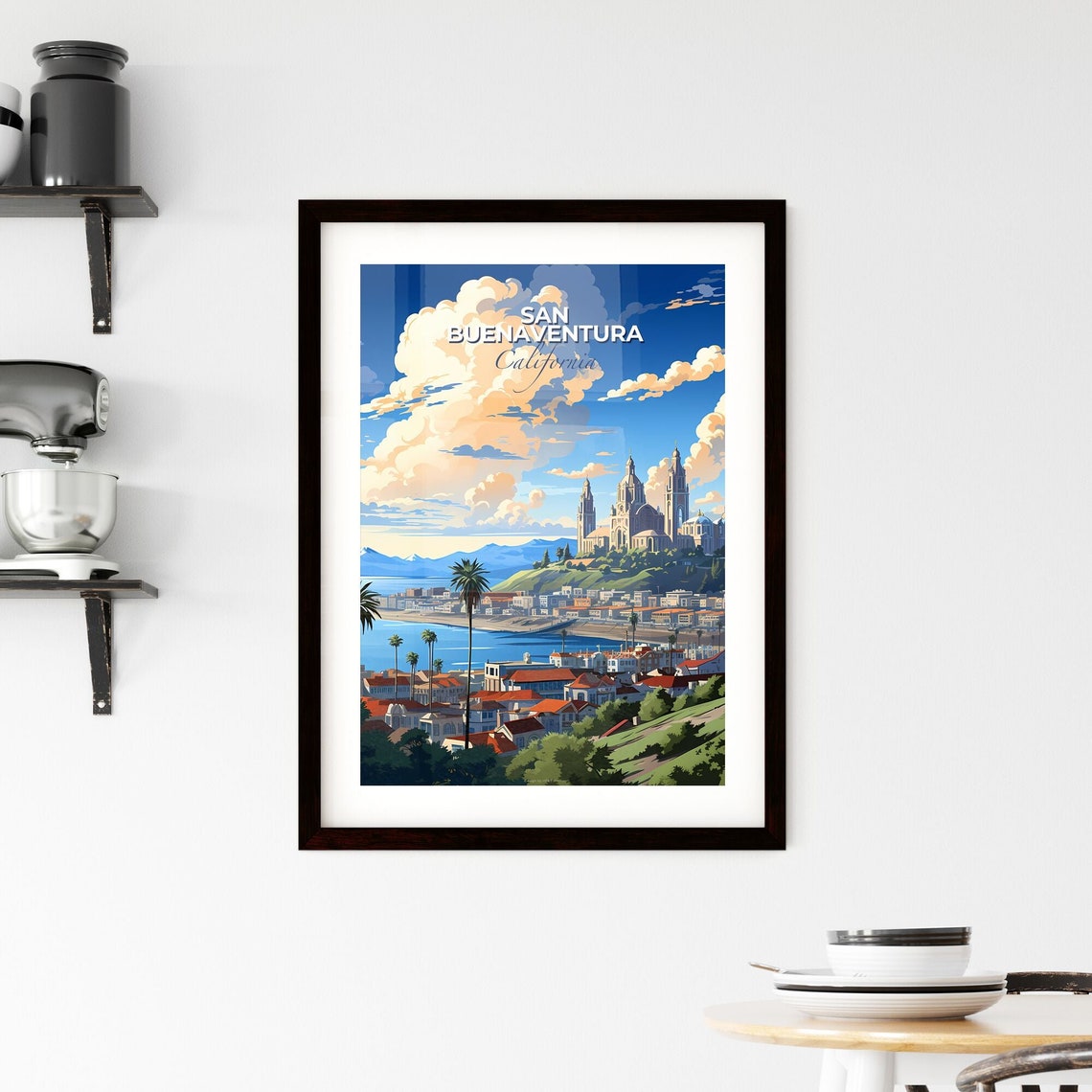 San Buenaventura California Hilltop Castle Coast View Poster - Image 2