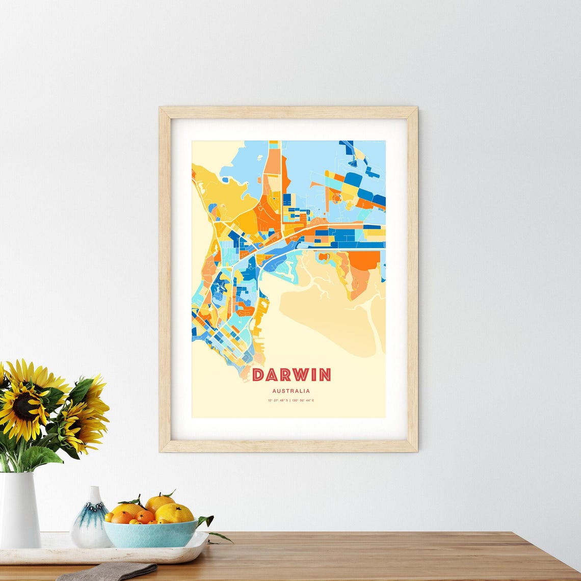 Darwin Australia City Map Blue Orange Street Map Poster Gift Decor - Image 2