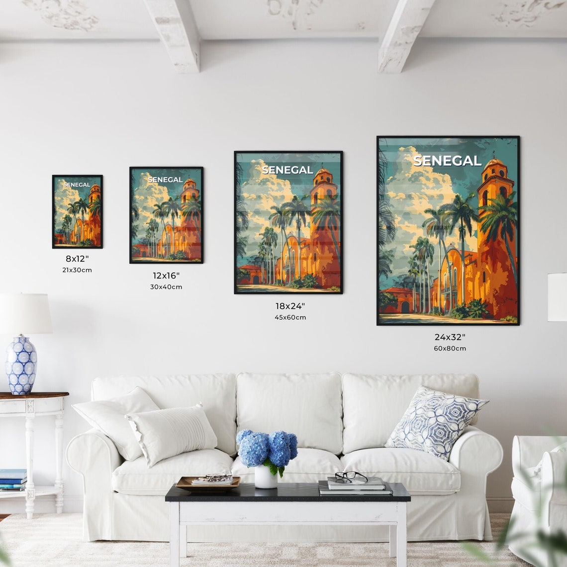 Senegal Orange Colonial Church Palm Trees Vintage Style Poster - Image 3