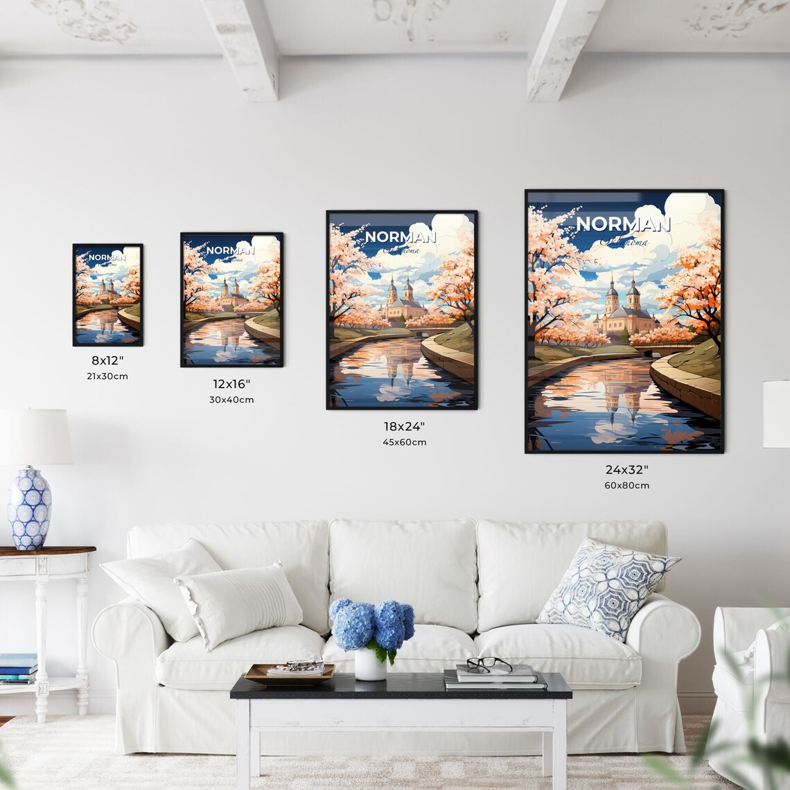 Norman Oklahoma Riverside Church Travel Poster Blossoms City Art - Image 3
