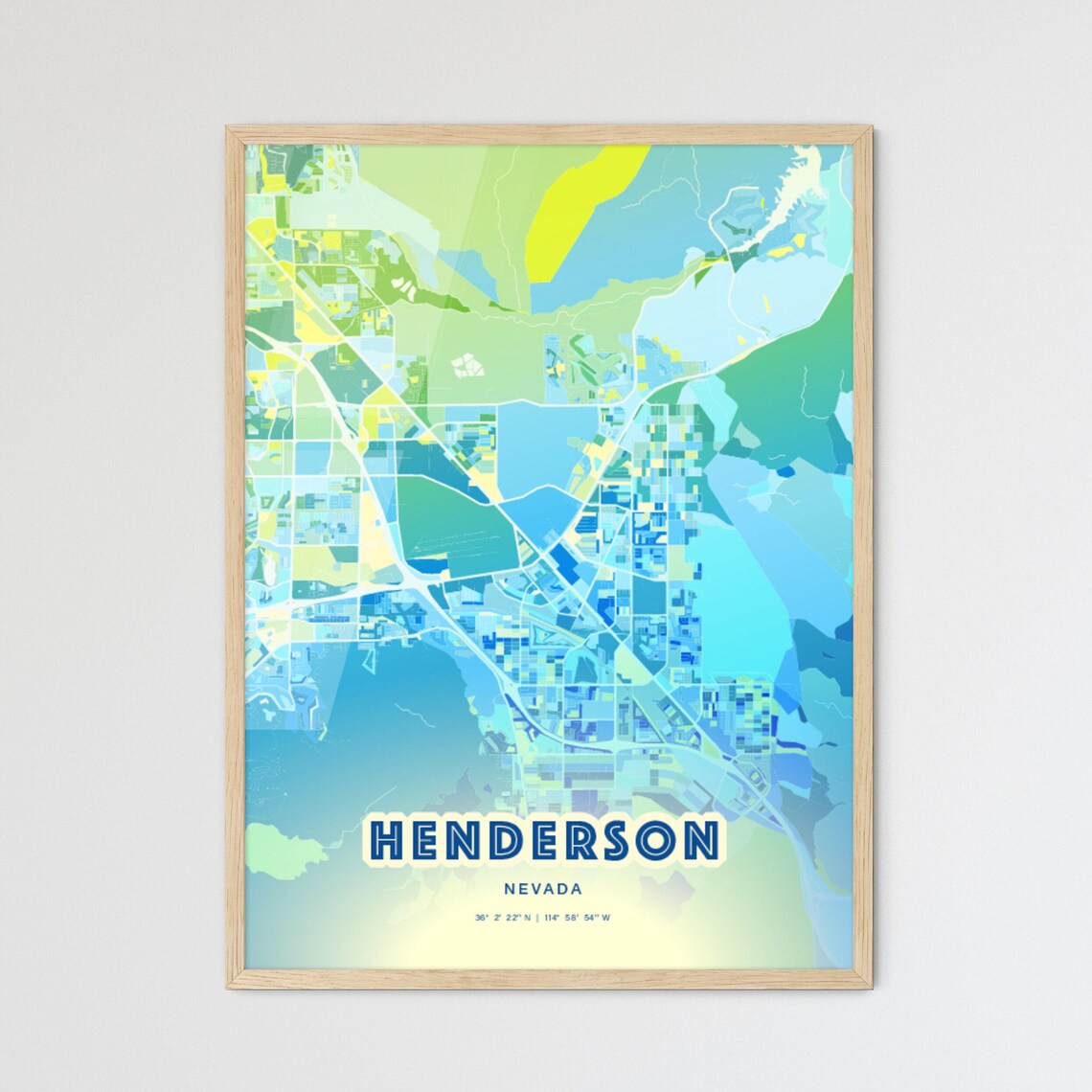 Henderson Nevada Vibrant Abstract Watercolor City Street Map Poster
