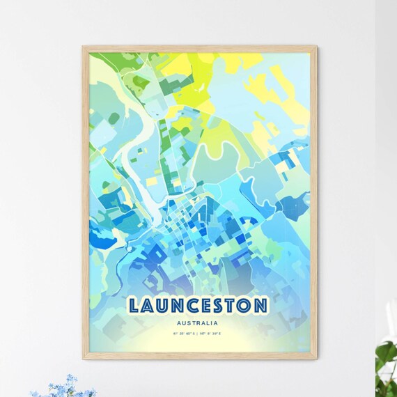 Launceston Australia Bluish Watercolor City Map Art Poster Wall Decor