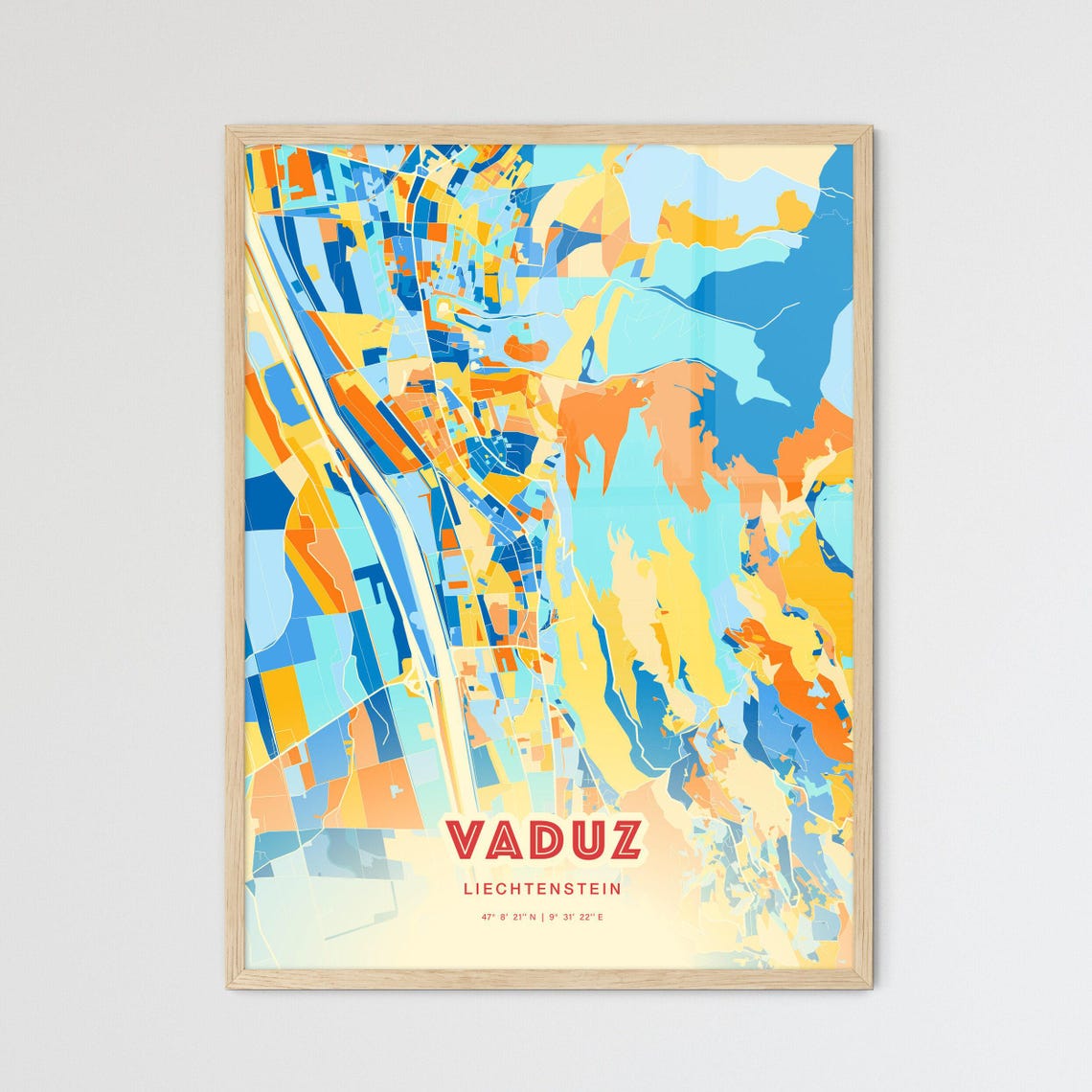 Vaduz Liechtenstein Colorful City Map Coordinates Travel Poster