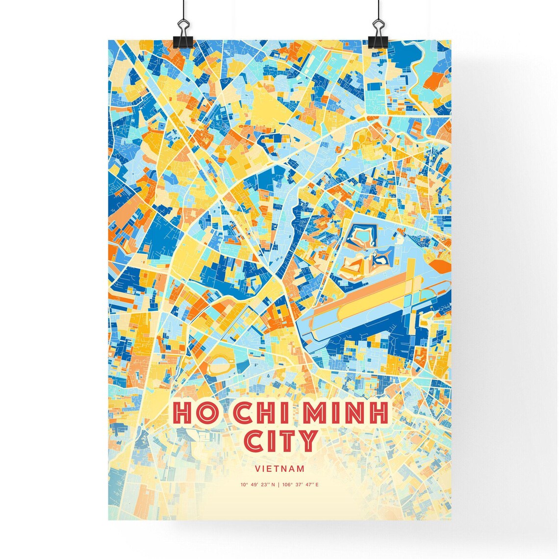 Vibrant Ho Chi Minh City Vietnam Blue Orange City Map Art Poster - Image 3