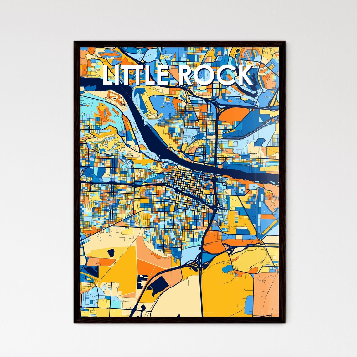Little Rock Arkansas City Map Art Print With Navy River And Bright Colors