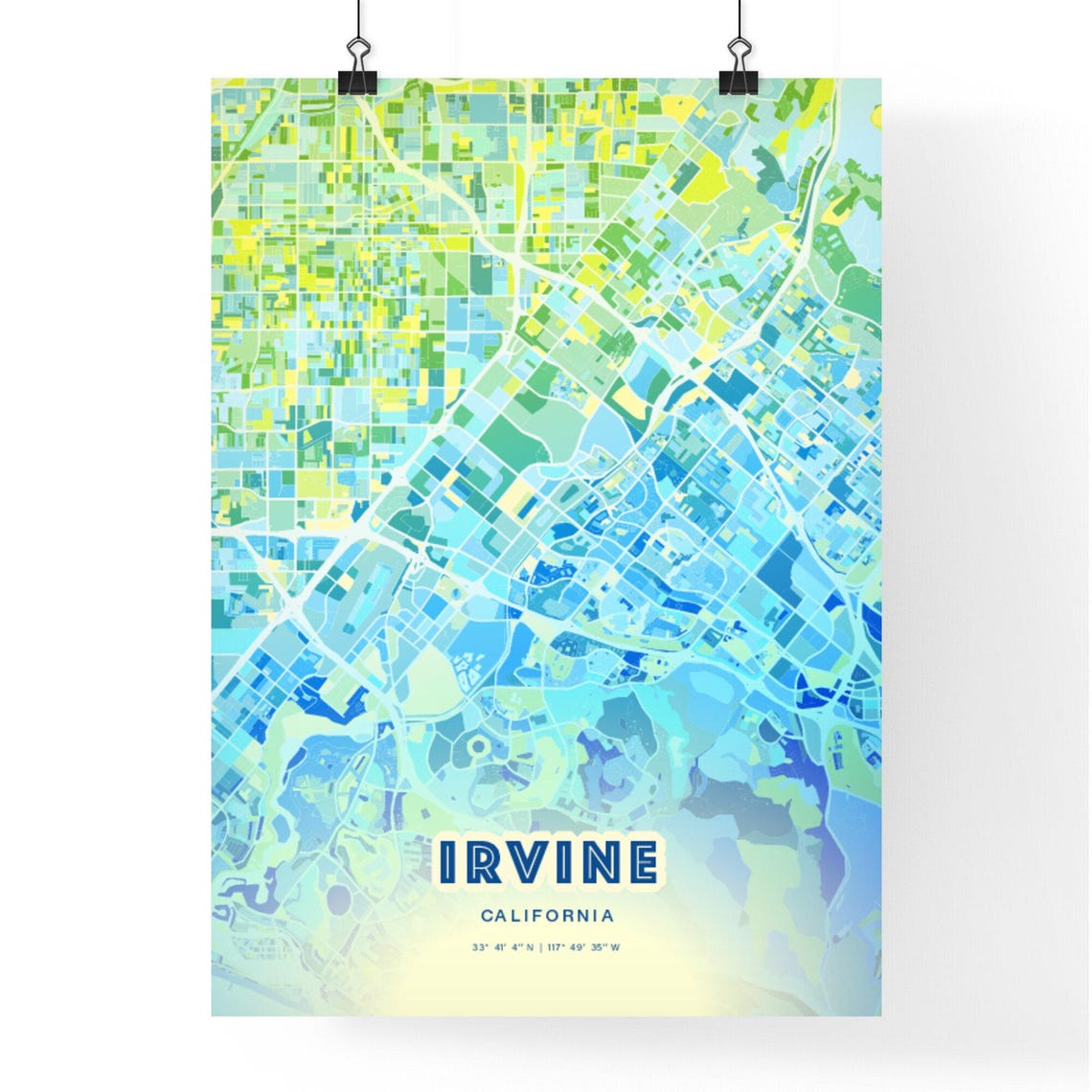 Irvine California Vibrant Abstract Watercolor City Street Map Poster - Image 3