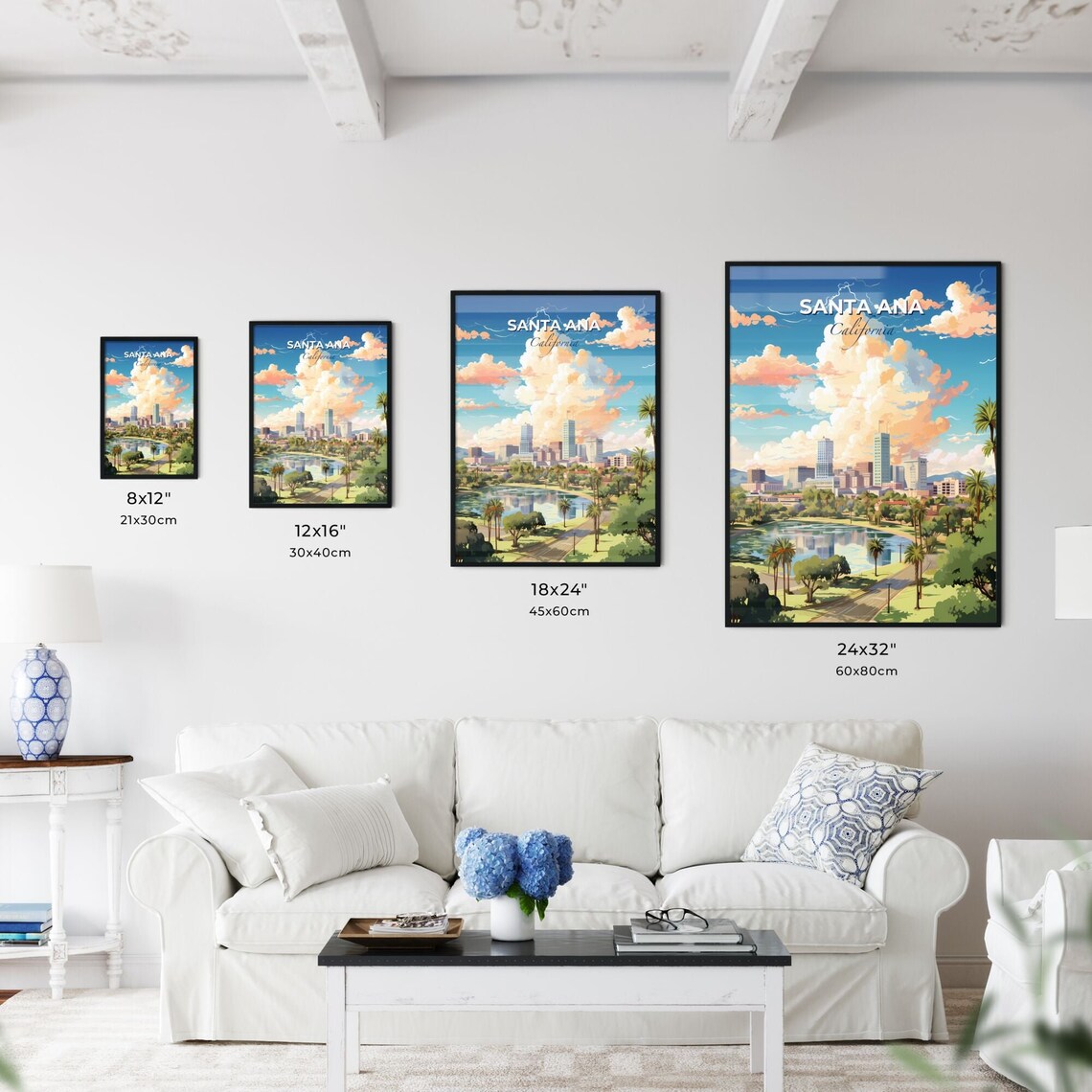 Santa Ana California Bright Palm Lake Skyline Sunset Travel Poster - Image 3