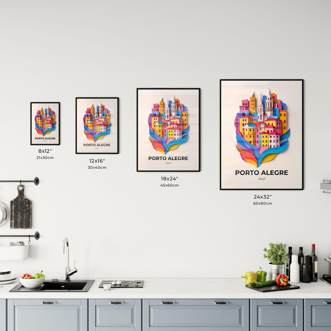 Porto Alegre Brazil Vibrant Papercut Cityscape Travel Poster - Image 3