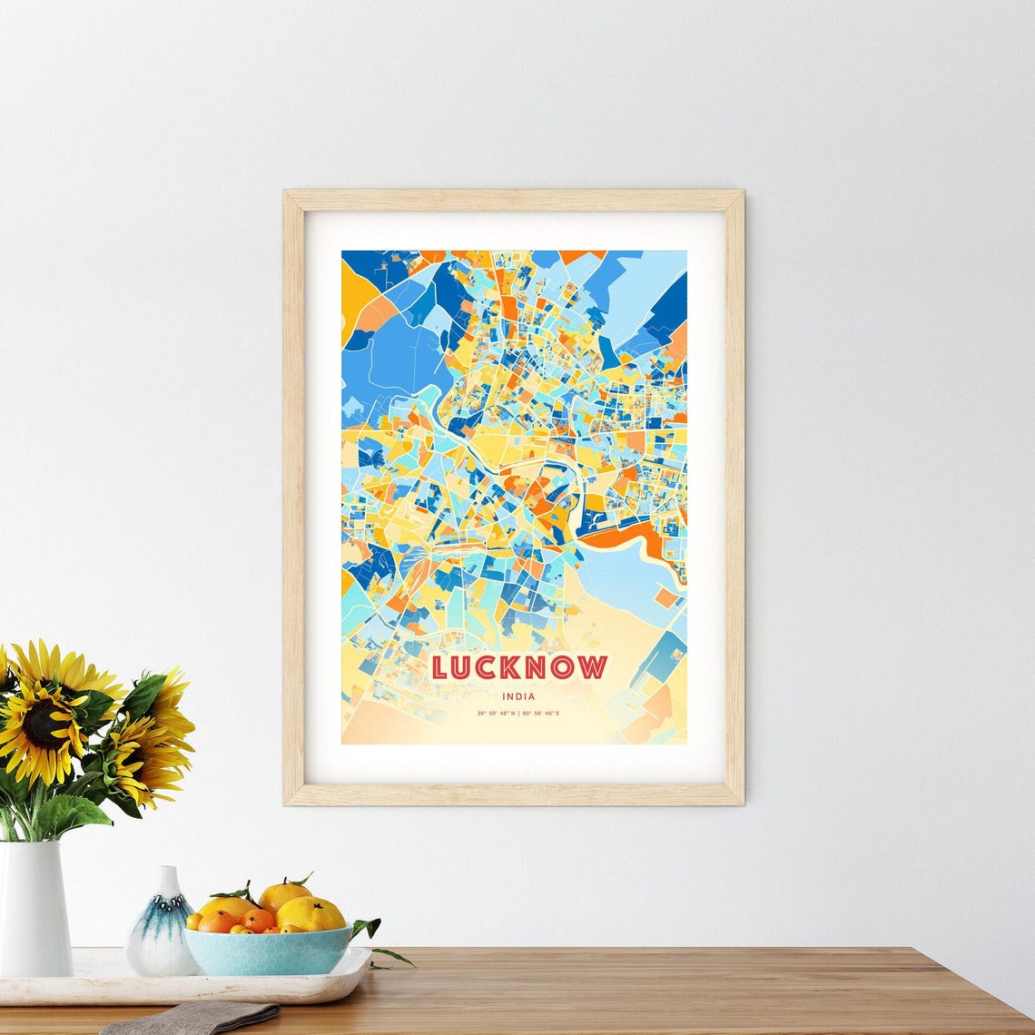 Lucknow India Bold Blue Orange Abstract City Street Map Art Poster - Image 2