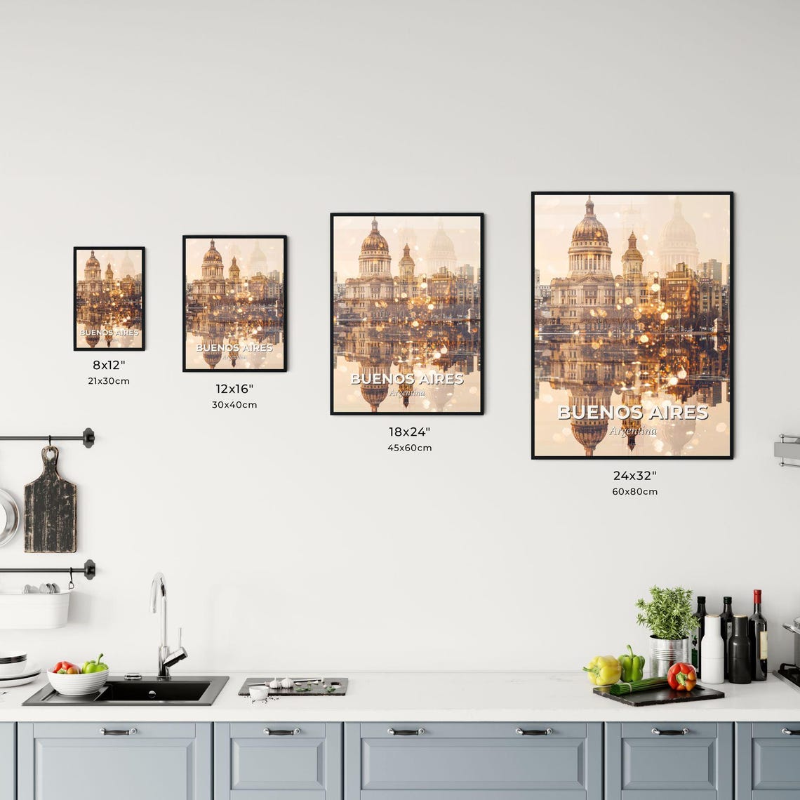 Buenos Aires Argentina Golden Double Exposure Cityscape Poster - Image 3