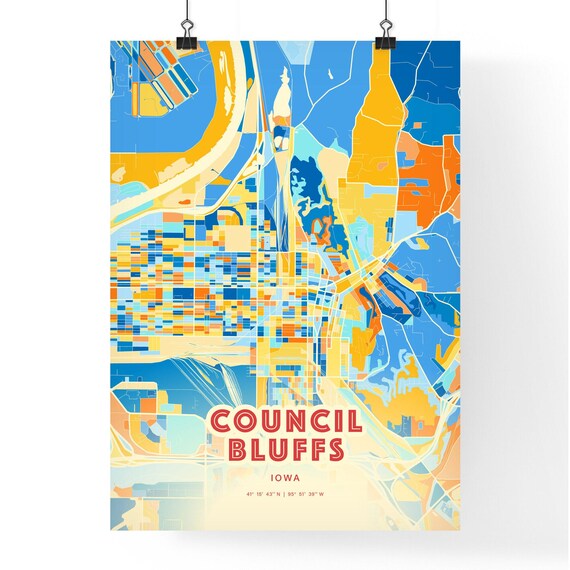 Council Bluffs Iowa Modern Colorful City Street Map Art Poster