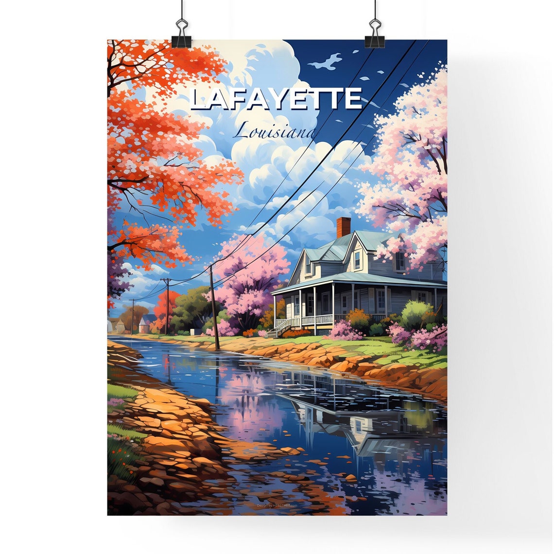 Lafayette Louisiana River House Spring Blossoms Scenic Poster - Image 4