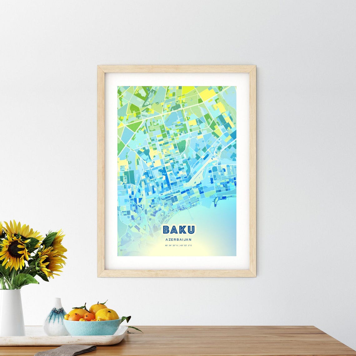 Baku Azerbaijan Personalized Bluish Art City Map Coordinates Poster - Image 3