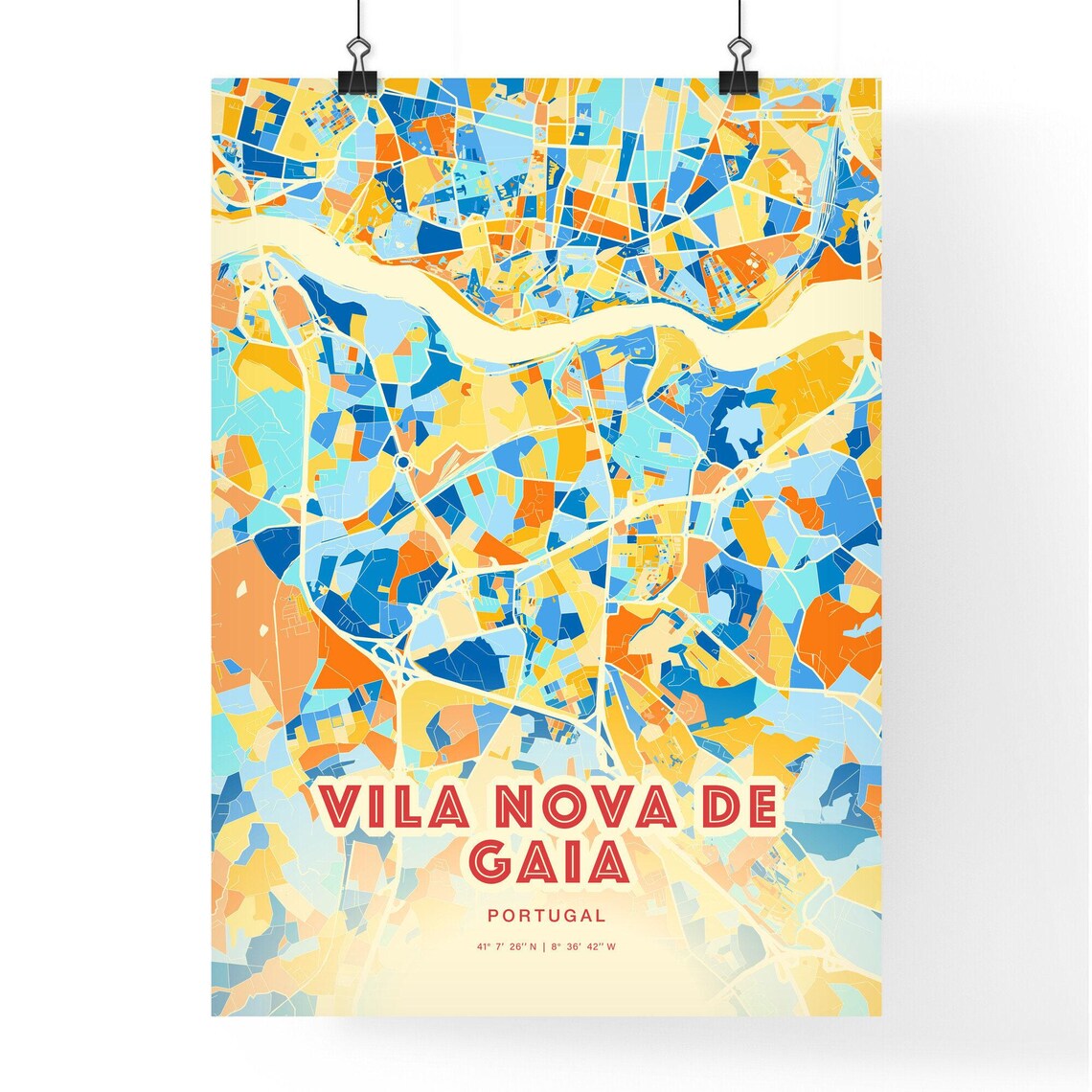Vila Nova de Gaia Portugal Blue Orange City Map Fine Art Poster - Image 3