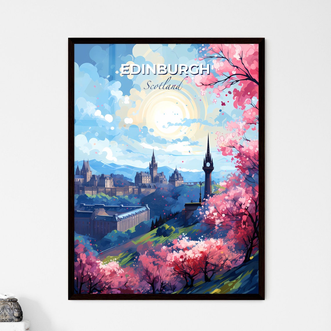 Edinburgh Scotland Castle Cherry Blossom Spring Travel Poster