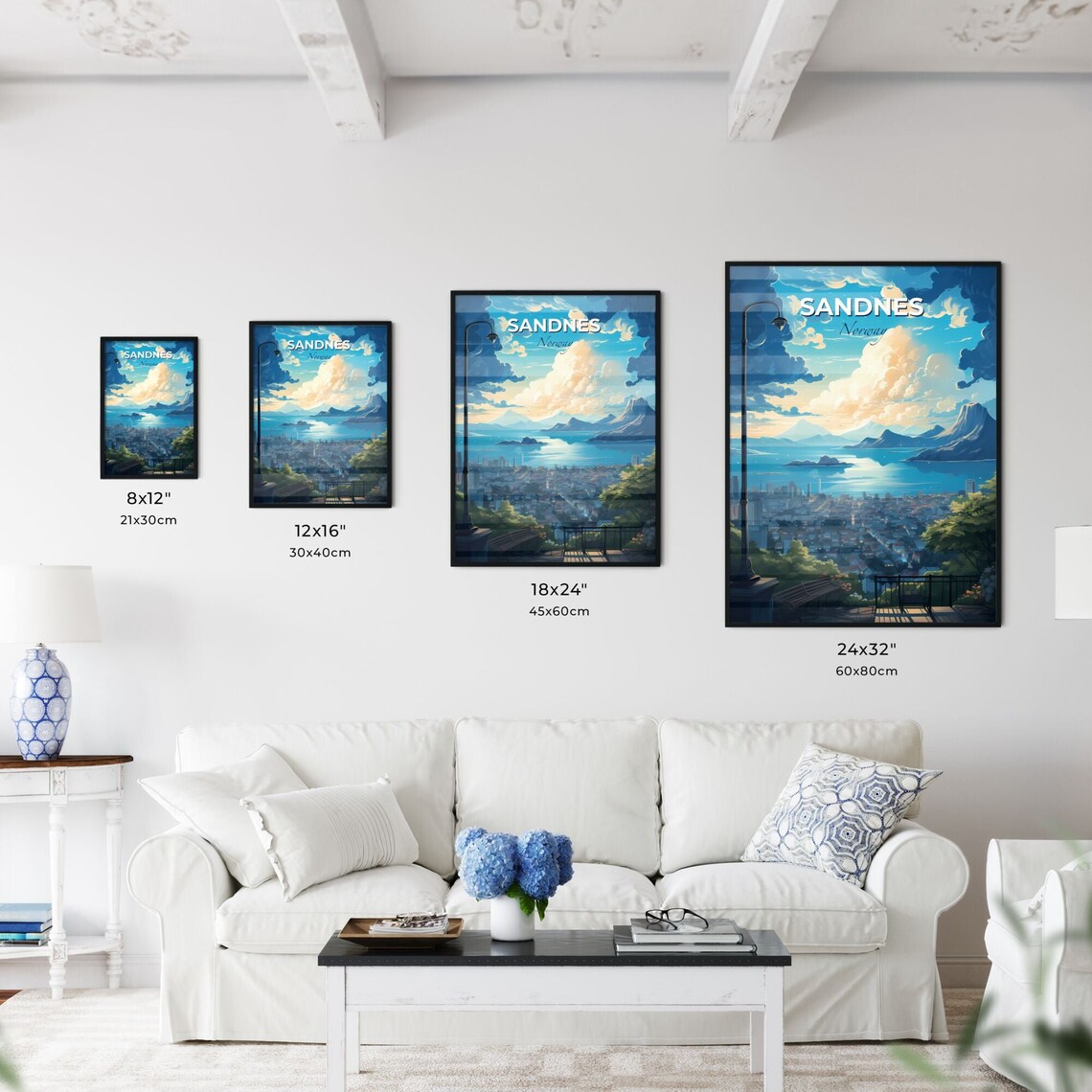 Sandnes Norway Coastal Fjord City Skyline Evening View Poster - Image 3