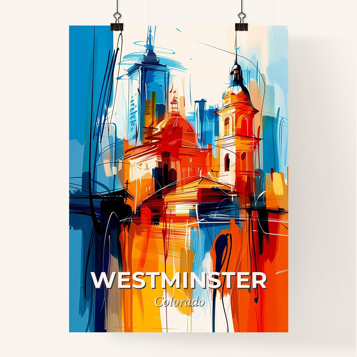 Westminster Colorado Colorful Abstract Domed Church Skyline Poster - Image 4