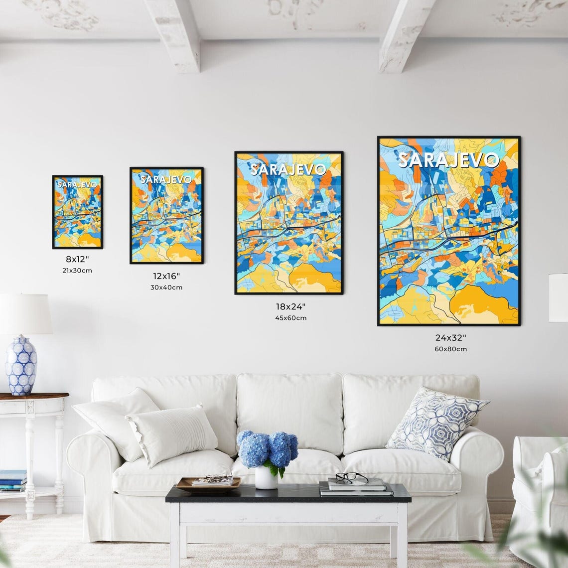 Sarajevo Colorful City Map Blue Orange Mosaic Bosnia Art Poster - Image 3
