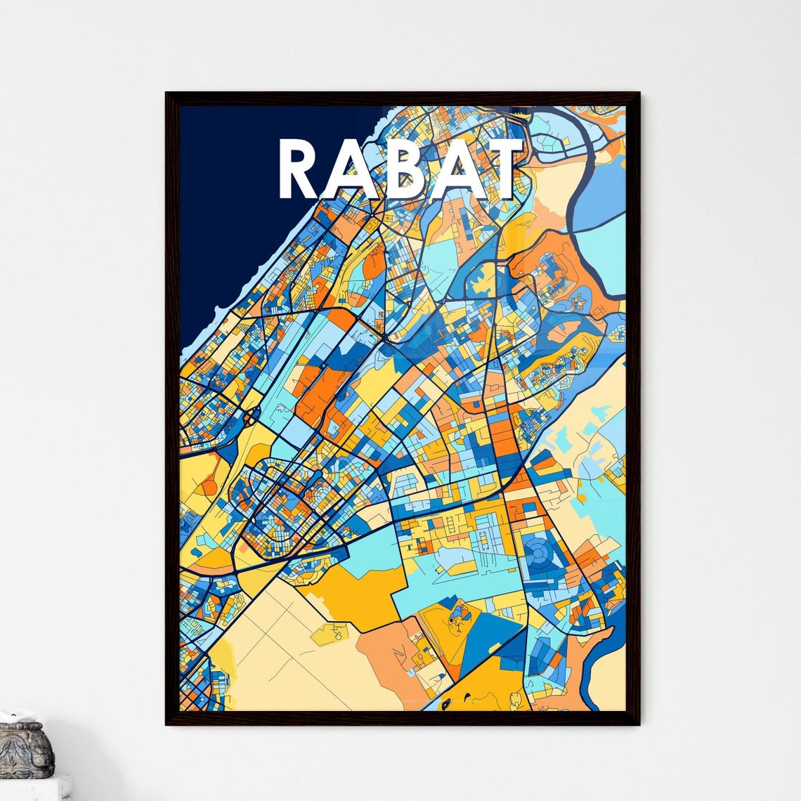 Rabat Morocco Vibrant Colorful City Street Map Art Decor Poster