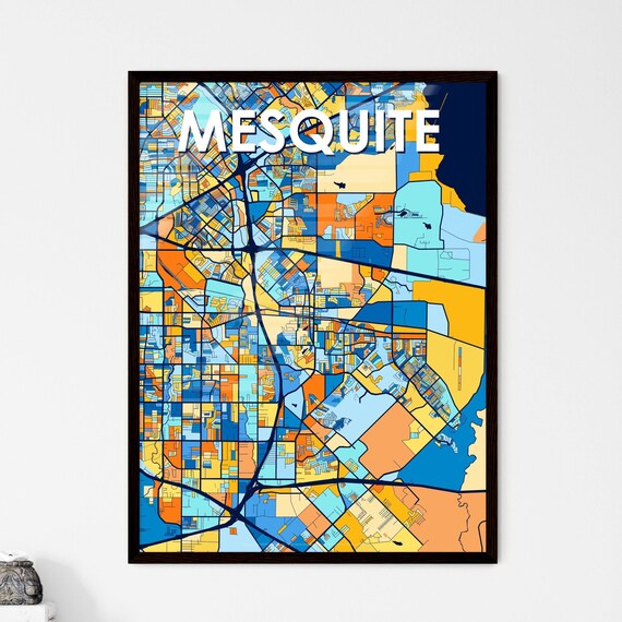 Mesquite Texas Vibrant Colorful Geometric Street Grid City Map Art Poster
