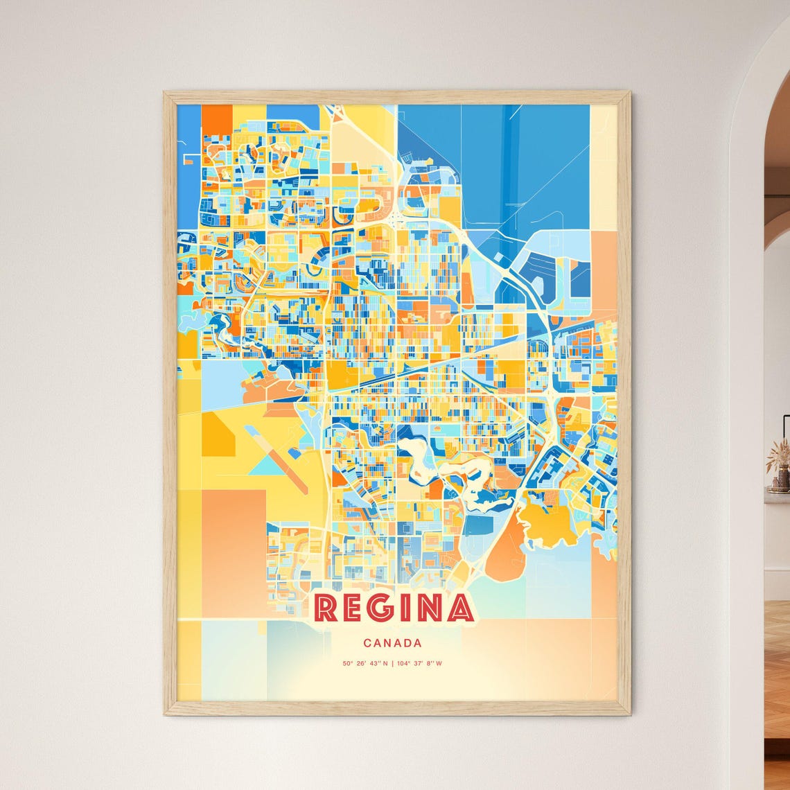 Regina Canada Colorful Blue Orange Modern City Street Map Poster