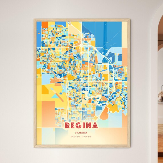 Regina Canada Colorful Blue Orange Modern City Street Map Poster