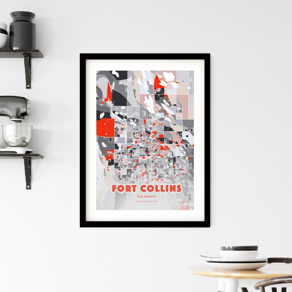Fort Collins Colorado Expressive Red Abstract City Map Art Poster - Image 2