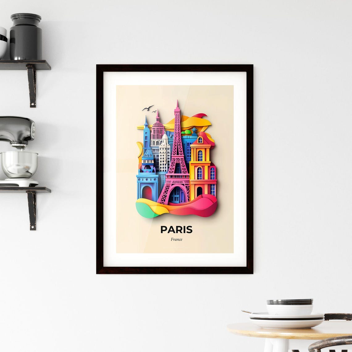 Paris France Colorful Paper Cut Eiffel Tower Skyline Travel Poster - Image 2