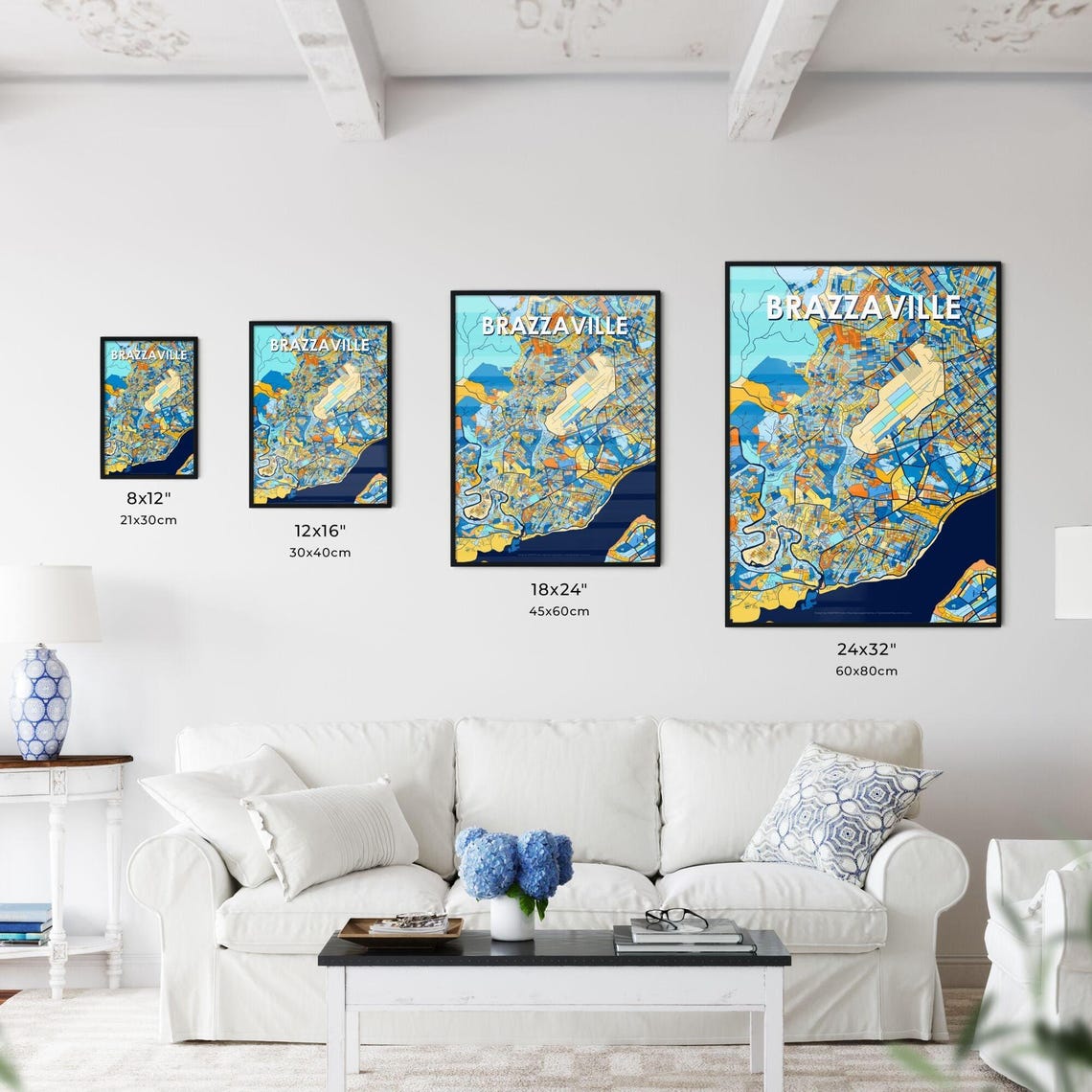 Brazzaville Congo Vibrant Colorful City Map Art Print Home Decor - Image 3