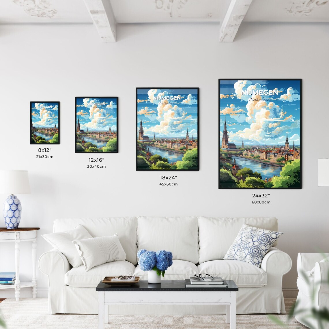 Nijmegen Netherlands River City Church Spires Travel View Poster - Image 3