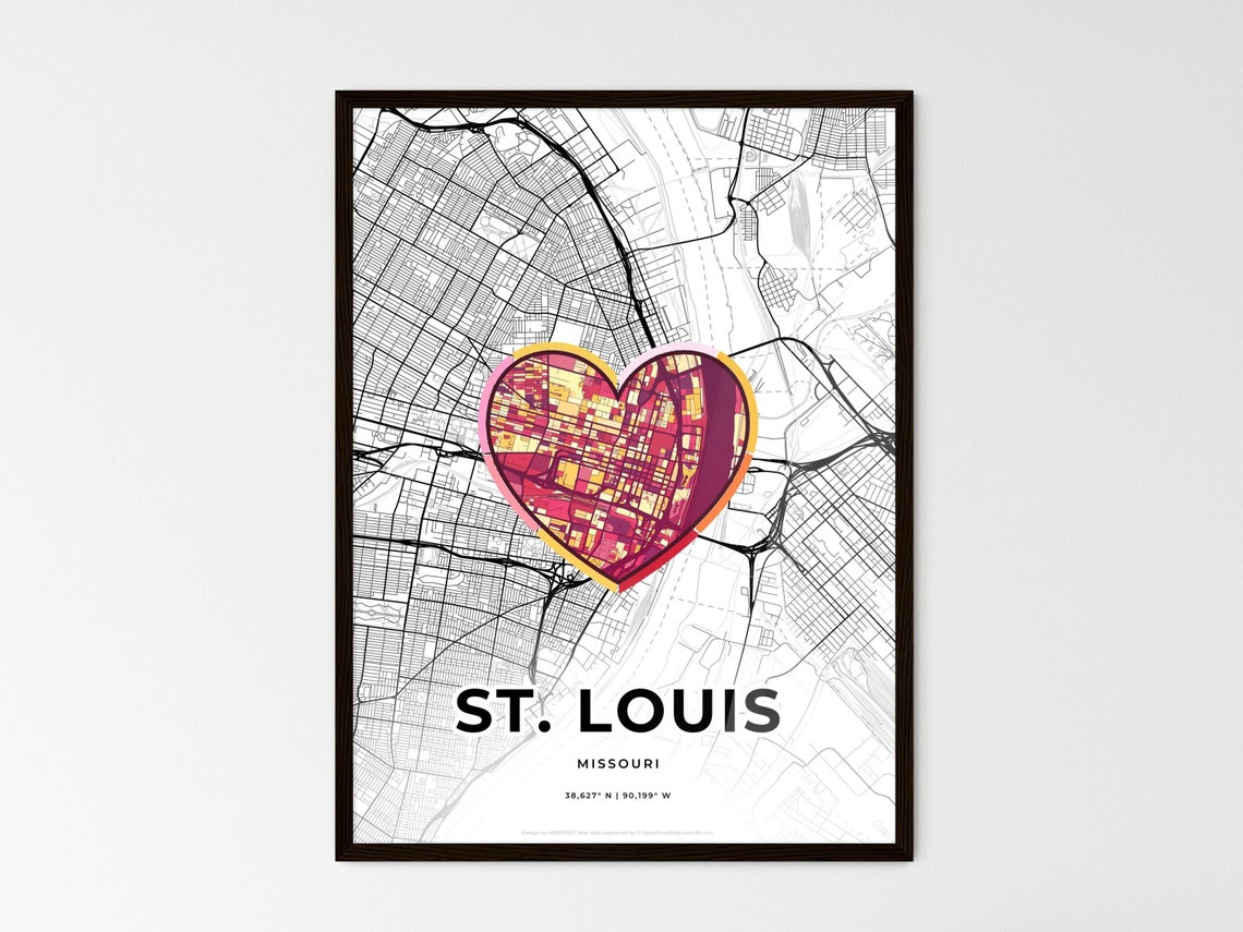 St. Louis Missouri Minimal Map Art With Colorful Heart Icon Poster
