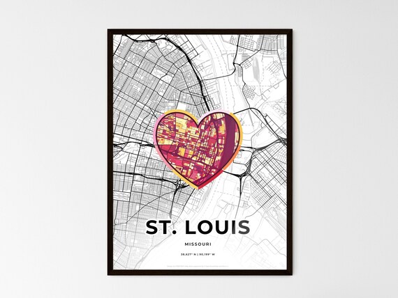 St. Louis Missouri Minimal Map Art With Colorful Heart Icon Poster