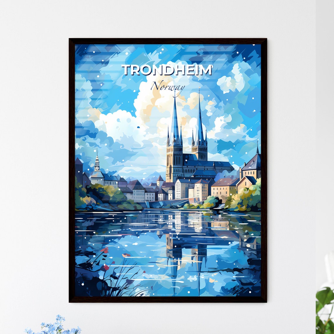 Trondheim Norway Nidaros Cathedral Winter Skyline Travel Poster