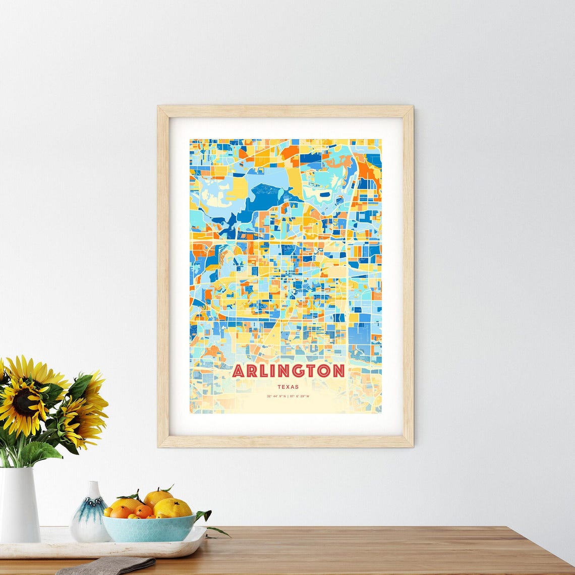 Arlington Texas Vibrant Colorful City Map Art Coordinates Poster - Image 2