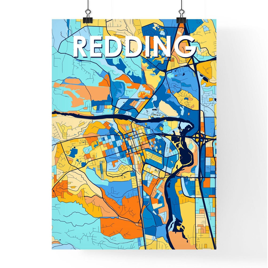 Redding California City Map Poster Vibrant Modern Home Wall Decor - Image 4
