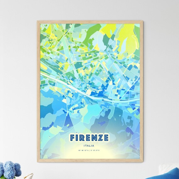 Florence Italy Personalized Bluish Art City Map Coordinates Poster