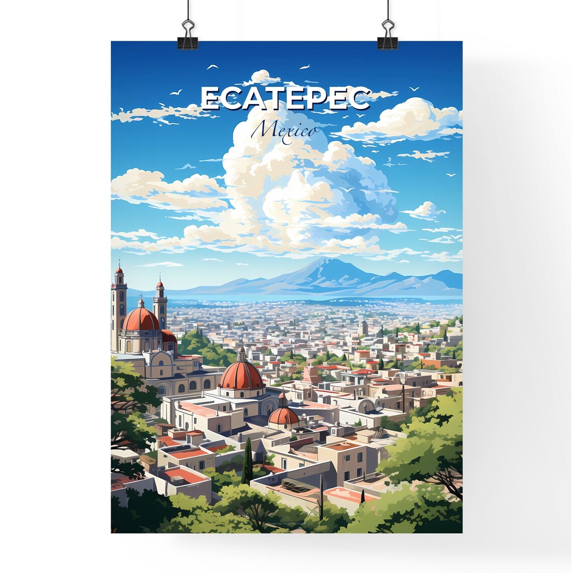 Ecatepec Mexico Colonial Church Skyline Vintage Style Travel Poster - Image 4