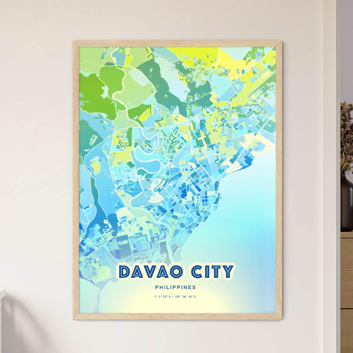 Davao City Philippines Bluish Watercolor City Map Art Poster Wall Decor